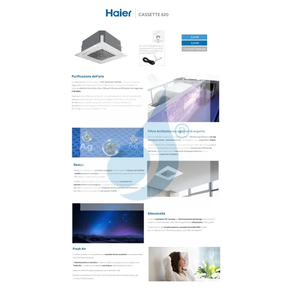 Condizionatore Haier Mono Split 9000 Btu Serie Cassetta 620 Nero