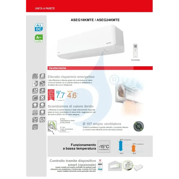 Fujitsu Mono Split 24000 Btu ASEG24KMTE AOEG24KMTA Bianco