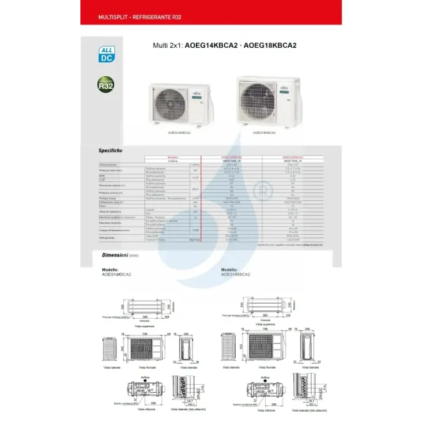 Fujitsu Unità Esterna Multi Split AOEG18KBCA2 18000 Btu Dual Split