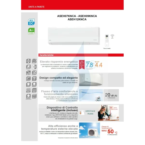 Fujitsu Unità Interna KN ASEH07KNCA 7000 Btu Parete