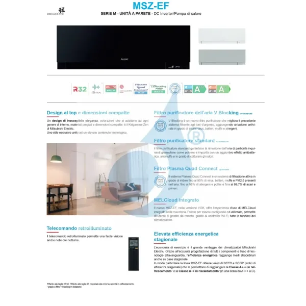 Mitsubishi Unità Interna 15000 Btu MSZ-EF42VGK2W  Bianco