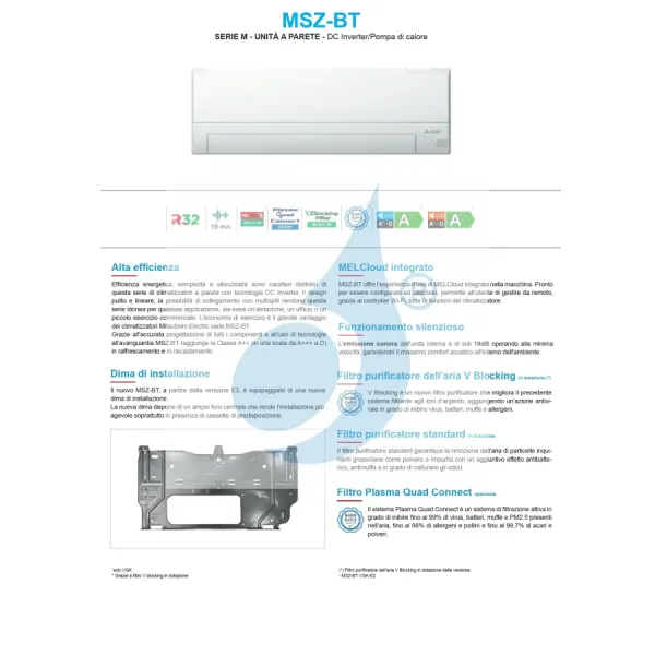 Condizionatore Mitsubishi Unità Interna 9 Btu Parete MSZ-BT